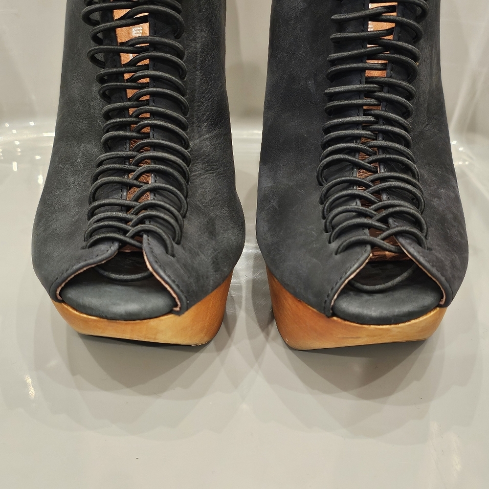 Jeffrey Campbell Leather Lace Up Platform Wedges - Picture 3 of 16